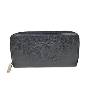 CHANEL CC Logo Zip Around Long Wallet Grained Calfskin Leather Black SHW 70RL612